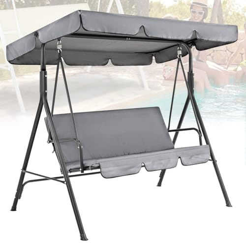 Vcyex Dach Für Hollywoodschaukel 3 Sitzer, Hollywoodschaukel Ersatzteile,210D Wasserdichtes Verdeck Und Sitzbezug Für Den Außenbereich (ohne Schaukel) Grey,142 * 120 * 18CM/150 * 50 * 10CM