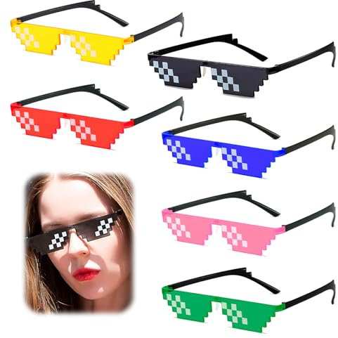 CJMUQHEHH 6 Stück Pixel Mosaik Brille Bunt, Thug Life Brille für Erwachsene Kinder Pixel Mosaik gläser Unisex Sonnenbrillen Spielzeug, Witzige Sonnenbrillen für Partys und Fotoshootings