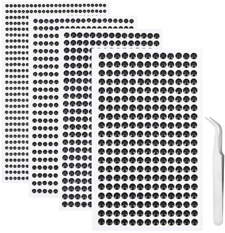 iJiZuo 1792Pcs Gem Stickers with Pick Up Tweezer, 4 Sheets Self Adhesive Bling Rhinestone Stickers, for DIY Nail Crafts Jewel Clothes Makeup (3mm/4mm/5mm/6mm)-Black