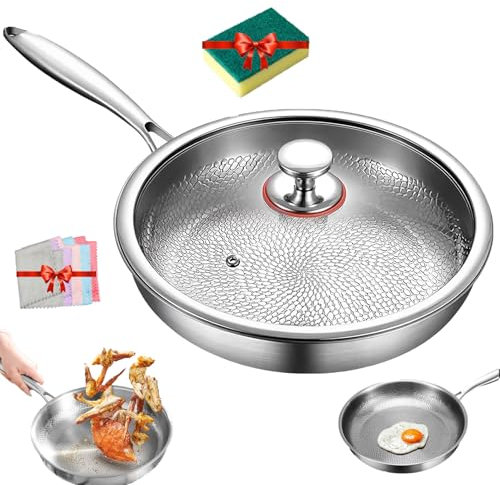 XIANGSHI 2025 New Siraats Titanium Pans for Cooking Non Stick, Titanium Hammered Pan Pro with Lid, Ultra-Durable Multifunctional Ultra Titaniums Cookware, Compatible with All Cooktops (11.02in)