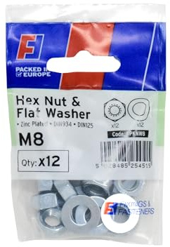 Forgefix Nut & Washer M8 ForgePack 12, bright zinc plated for increased corrosion resistance