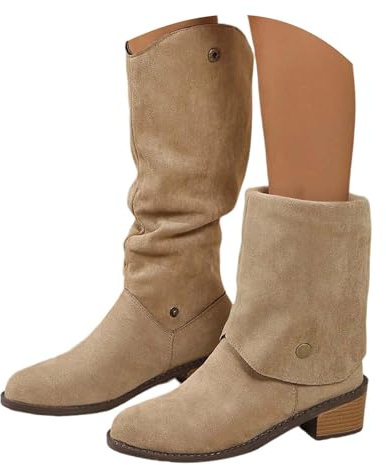Stivali Donna Cownboy Stivaletti - Con Tacco Alto Largo Polpaccio Spesso Ghetta Texani Primaverili Estivi Plateau Boots Corti Casual Occidentali