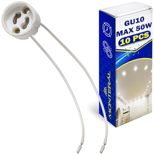 10x Weiß Keramische GU10 Fassung mit Kabel 250V 2A Glühbirne Max 50W | für LED Glühlampen Halogenlampen - Garantie 10 Jahre - MONTERAL