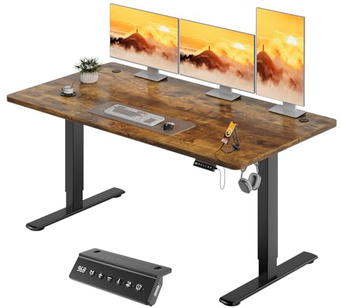 JUMMICO Höhenverstellbarer Elektrischer Schreibtisch 160 x 70 cm mit USB Ladeanschluss, Schreibtisch Höhenverstellbar, Ergonomischer Steh-Sitz Tisch Braun