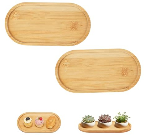 2 Pieces Ovals Bamboos Trays, 17.5x9x1cm Oval Bamboo Tea Serving Tray
