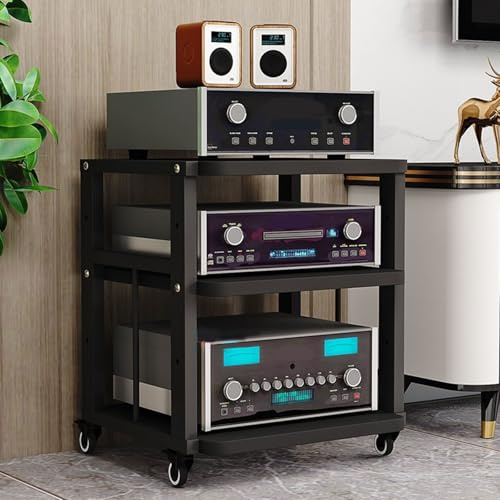 LHXLSH Heavy Duty Stereo Cabinet Furniture, Media Audio Tower Cabinet, Curved Vinyl Record for Living Room, Audio Stereo with Adjustable Shelves(Black,61cm/24in)