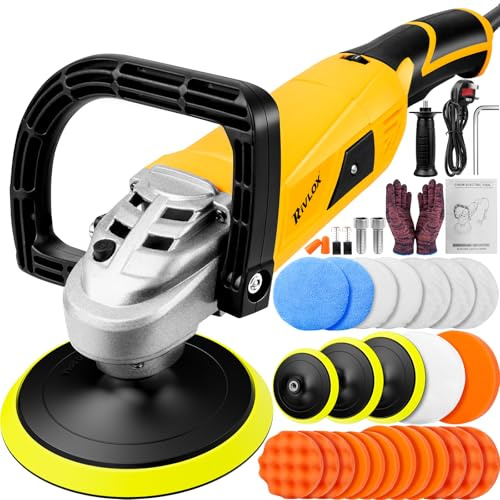 Car Polisher and buffers,1600W 5/6/7 in Rotary Buffer Polisher Machine Kit | with 7 Variable Speed 800-3500RPM,with D and Side Handles,For Cars,Vans,Caravans,Sponge and Wool Pads Included