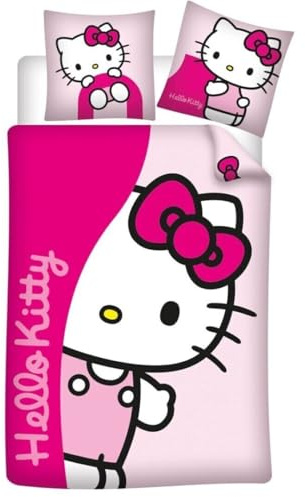 Aymax Hello Kitty Flanell Bettwäsche Set – Kinderbettwäsche 2-teilig 135x200 cm + 65x65 cm – 100% Baumwolle – Weich & warm – Hotelverschluss
