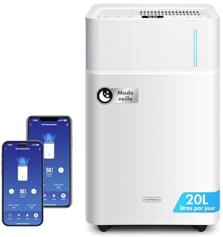 Vonhaus Deumidificatore 20 L/24 h Wi-Fi a Basso Consumo per la Casa