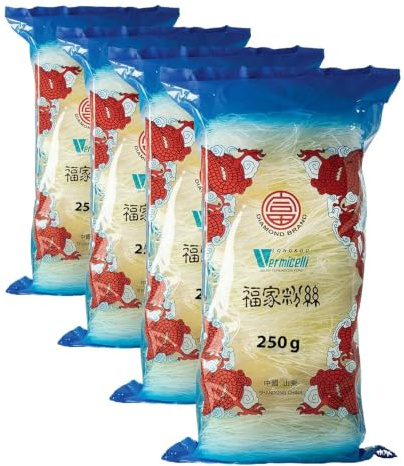 DIAMOND Fideos de cristal, fideos largos, naturalmente veganos y sin gluten - 1 x 250 g (Paquete de 4)