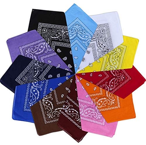 GOMETY 12er Pack Bandana Kopftuch aus Baumwolle, 55x55 cm Paisley Halstuch – Mischfarben, Vierecktuch für Haare, Hals & Kopf – Sommerliches Nickituch für Damen, Herren