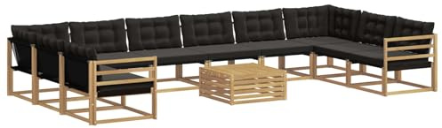 vidaXL Outdoor-Sofagarnitur mit Kissen 11 pcs Weiß und Schwarz, Garten Set, modernes Outdoor Sofa, langlebige Lounge, Textilene Couch, wetterfeste Sitzgelegenheit für die Terrasse