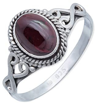 mantraroma Ring Damen Silber 925 Granat Edelstein rot ausgefallen verspielt