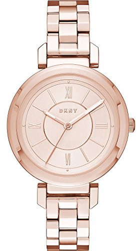DKNY Damenuhren Ellington, Dreizeiger Uhrwerk, 34mm Rose Gold Edelstahlgehäuse mit Edelstahlarmband, NY2584
