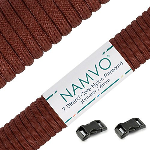 Namvo 550 Paracord Mil Spec Tipo III Cable de paracaídas de 7 Cuerdas Longitud 100 pies / 30 Metros - Marrón