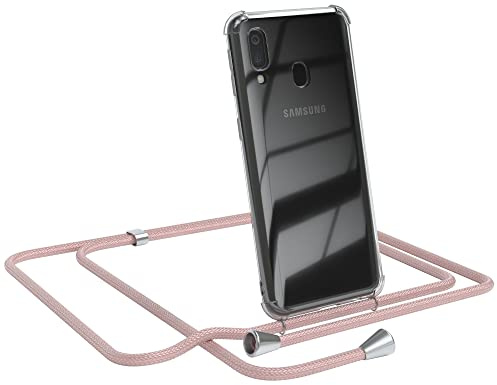 EAZY CASE Handykette kompatibel mit Galaxy A40 Handyhülle mit Umhängeband, Handykordel mit Schutzhülle, Silikonhülle, Hülle mit Band, Stylische Kette für Smartphones, Rosé-Gold