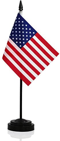 Anley USA Deluxe Schreibtischflaggen-Set - 6 x 4 Zoll große amerikanische US-Desktop-Flagge mit 12 massivem Pol - lebendige Farbe und lichtbeständig - Schwarze Basis und Speerspitze