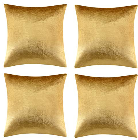 GIGIZAZA Gold Kissenbezug 45x45 cm Samt Kissenbezüge 4er Pack Kissenhülle Dekokissen für Sofa Wohnzimmer Schlafzimmer
