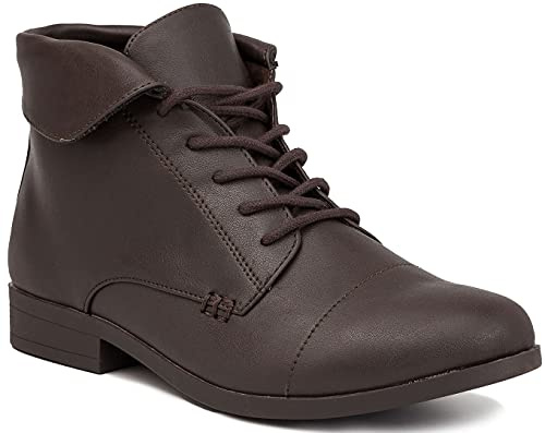 LONDON FOG Crissy Dress Ankle Boot Ladies Lace Up Bootie with Collar Espresso 8.5