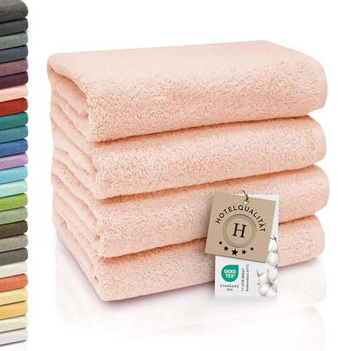 ZOLLNER 4er Set Handtücher - weiche und saugstarke Gästehandtücher - waschbar bis 95°C - Baumwolle - 50x100 cm in aprikot