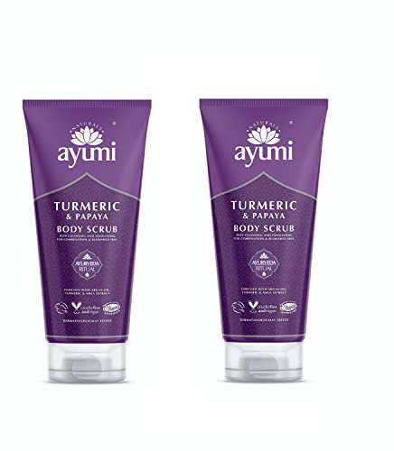 Ayumi Turmeric Body Scrub | Brightening Body Scrub with Papaya Extract | Revitalises Dull & Dehydrated Skin | Hydrating Cleanser with Argan Oil | Scrub for Women & Mens Skincare Rituals |2 x 200 ml