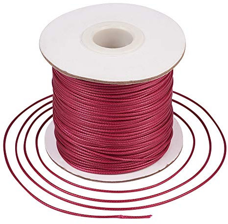 Craftdady Rouleau de cordon en polyester ciré pour la fabrication de bijoux et perlage - Rouge violacé moyen (78 m x 1 mm)