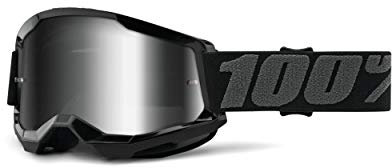 100% Strata 2 Goggle, Erwachsene, Schwarz mit Spiegel Silber Linse