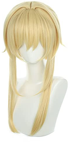 Anime Cosplay Perücke, Genshin Impact Perücke, mit Kostenloser Perückenkappe, für Halloween, Party, Karneval, Nachtleben, Konzerte, Hochzeiten (Traveler/Lumine/Hotaru)