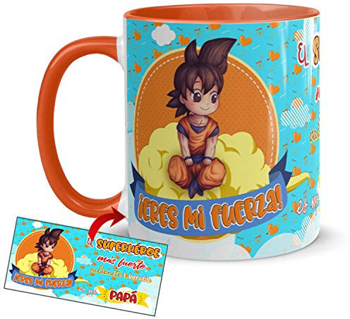 Kembilove Tazas de Desayuno para Padre – Tazas Originales para Padres con Mensaje El Superhéroe mas fuerte es mi Papá – Ideal para el día del Padre