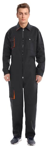 Oralidera Herren Arbeitsoverall Mechanisch Jumpsuit Overall mit vielen Taschen Maleroverall Arbeitskleidung für Handwerker, Schwarz, L