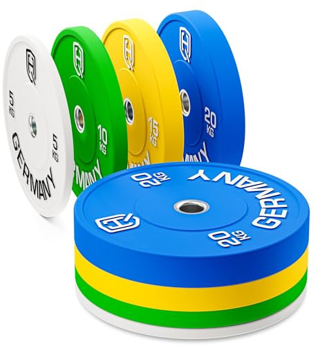 HQ Germany® Hantelscheiben 50mm [Set/Paar 5-25kg] - Premium Vollgummi Bumper Plates 100kg - Hantelscheiben Set 50mm, Gewichtsscheiben, Gewichte, Weight Plates nach IWF Standard