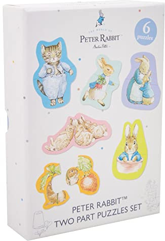 Peter Rabbit Puzzle Pack. Includes 6 x 2-Part Puzzles. Recommended for 12-24 months. Officially Licensed Peter Rabbit Merchandise. Perfect Beatrix Potter Baby Gifts.