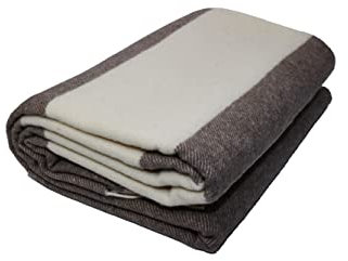Wohndecke Fair Deluxe Kaschmir Easy Care | Kaschmir Wolldecke | Sofadecke/Couchdecke | Tagesdecke | Flauschig & Kuschlig warm | 140 x 190 cm (Dunkelbraun/Beige Blockstreifen, Kaschmier/Wolle)