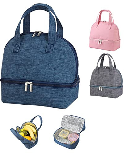 ZoneYan Bolsa Térmica Comida, Bolsa de Almuerzo Térmica Impermeable, Bolsa de Almuerzo Pequeña, Impermeable Comida Bolsas de Almuerzo, Bolsa Nevera Portatil Pequeña, Escuela, Picnic (doble capa Azul)