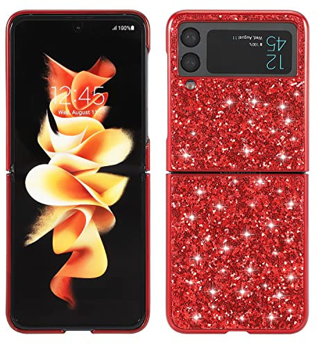 Cover Brillantini per Samsung Z Flip 4 Backcover Glitter Ultra Sottile Bling Custodia in Silicone Morbido TPU Shockproof Coperture Bumper Gel Soft Custodia Lucciante per Samsung Galaxy Z Flip 4,Rosso