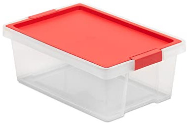 TATAY Storage Box with Lid, 7L Capacity, with Handles, Recycled PP Lid, Transparent, BPA Free, Red. Measures 25 x 36 x 13 cm