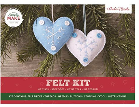 Simply Make Felt Winter Heart Craft Kit Pack of 2, Christmas Craft Accessories, Ideal for Beginner and Experienced Crafters, Great Felt Fabric Craft Set Gift, Ideal for Adult and Older Kids