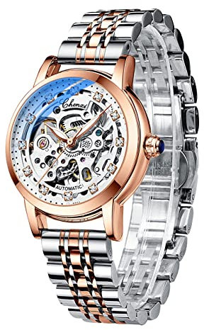 Montre mécanique automatique pour femme - Bracelet en acier inoxydable - Cadran squelette de luxe - Diamant élégant, 88301, Bracelet