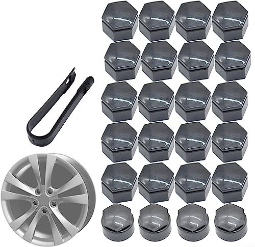 URPIZY 24 Stück 22 mm Radmutterkappen inkl. 20 Standard-Radmuttern, 4 Verriegelungen, Werkzeug zum Entfernen von Opel-Insignia-Verriegelungen
