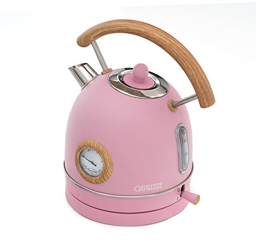 Hervidor de Agua Caprizze Nara 2200 W de Acero Inoxidable con Termómetro Integrado Capacidad 1.8 L Rosa Mate y Efecto Madera