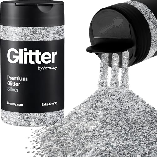 Hemway Silver Glitter Shaker, 130g Extra Chunky Glitter, Crafts 1/24 | for Resin & Epoxy Crafts for Decorating, Halloween, Christmas, Nail, Face, Art