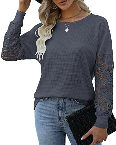 Hount Damenpulli mit Fledermaus Ärmeln Elegant Wrap Bluse Lockere Oberteile Herbst Longshirt (M, Blau)