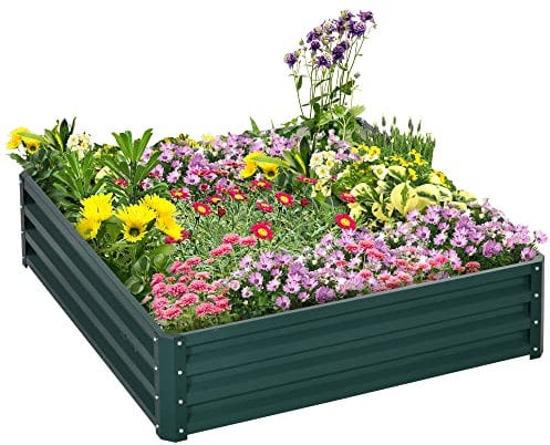 Outsunny 432L Square Raised Garden Bed Box with Weatherized Steel Frame for Vegetables, Flowers and Herbs, 120 x 120 x 30cm, Green