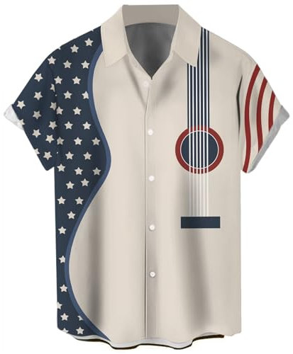 Lzzidou 4. Juli Hemden für Herren, patriotische amerikanische Flagge, Hemden, USA, Gedenktags-Hemd, Gitarre-USA-Flagge, XL