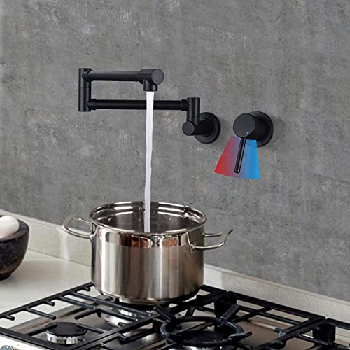 CHALIRS Topffüller-Wasserhahn-Wandhalterung, gebürstetes Gold-Messing-Topffüller-Armaturen, Küche, Restaurant, Spüle, Wasserhahn, faltbar, dehnbar, mit Doppelgelenk-Schwenkarmen, Einzelgriff