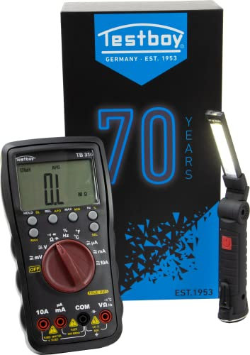 Testboy Jubi-Box 316 Black Edition und kostenloser Light 150 (präzise Messungen, robust und langlebig, großer Messbereich, Data-Hold-Funktion, Maße: 185 x 95 x 40 mm), Schwarz