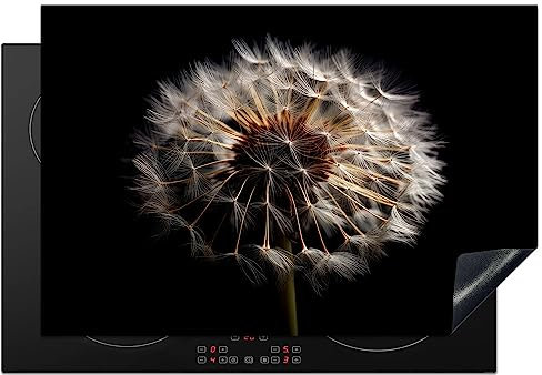 KitchenYeah© Herdabdeckplatte Einteilig Ceranfeld Abdeckplatte Küche Deko Ceranfeldabdeckung Herdabdeckung Induktionsmatte Blumen - Natur - Löwenzahn - Schwarz und Weiß - Pusteblume - 78x52 cm