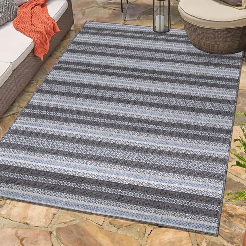 Carpetsale24 In & Outdoor Teppich Wetterfest Vintage Design Schwarz 140 x 200 cm - Waschbarer Küchenteppich Wesserfest Flachgewebe Teppiche für Balkon Terrasse Küche Wohnzimmer
