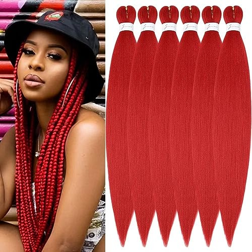 Kunsthaar zum Einflechten Pre Stretched Braiding Hair Rot 26 Zoll 6er Pack Braids Extensions Yaki Textur Einfach zu flechten für Anfänger Leichtes natürliches Haar für Box Braids Twists