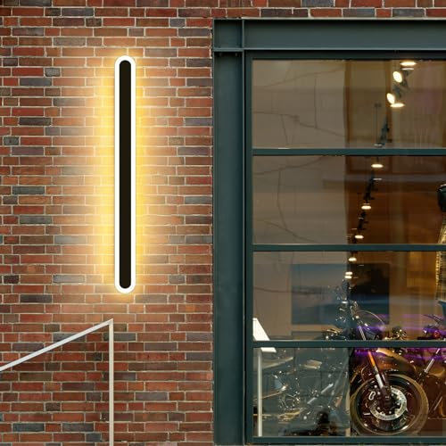 Lange Außenwandleuchten Led, 80cm Schwarze Wandleuchte mit Fernbedienung, 3 Lichtfarben 3000K/4500K/6000K & Memory Funktion, dimmbar 10% bis 100% Wandhalterung für Innen-Außenbeleuchtung